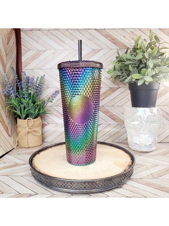 Starbucks Accessories - Starbucks Venti Studded Tumbler Black PVD Metallic Oil Slick Rainbow Bling NWT